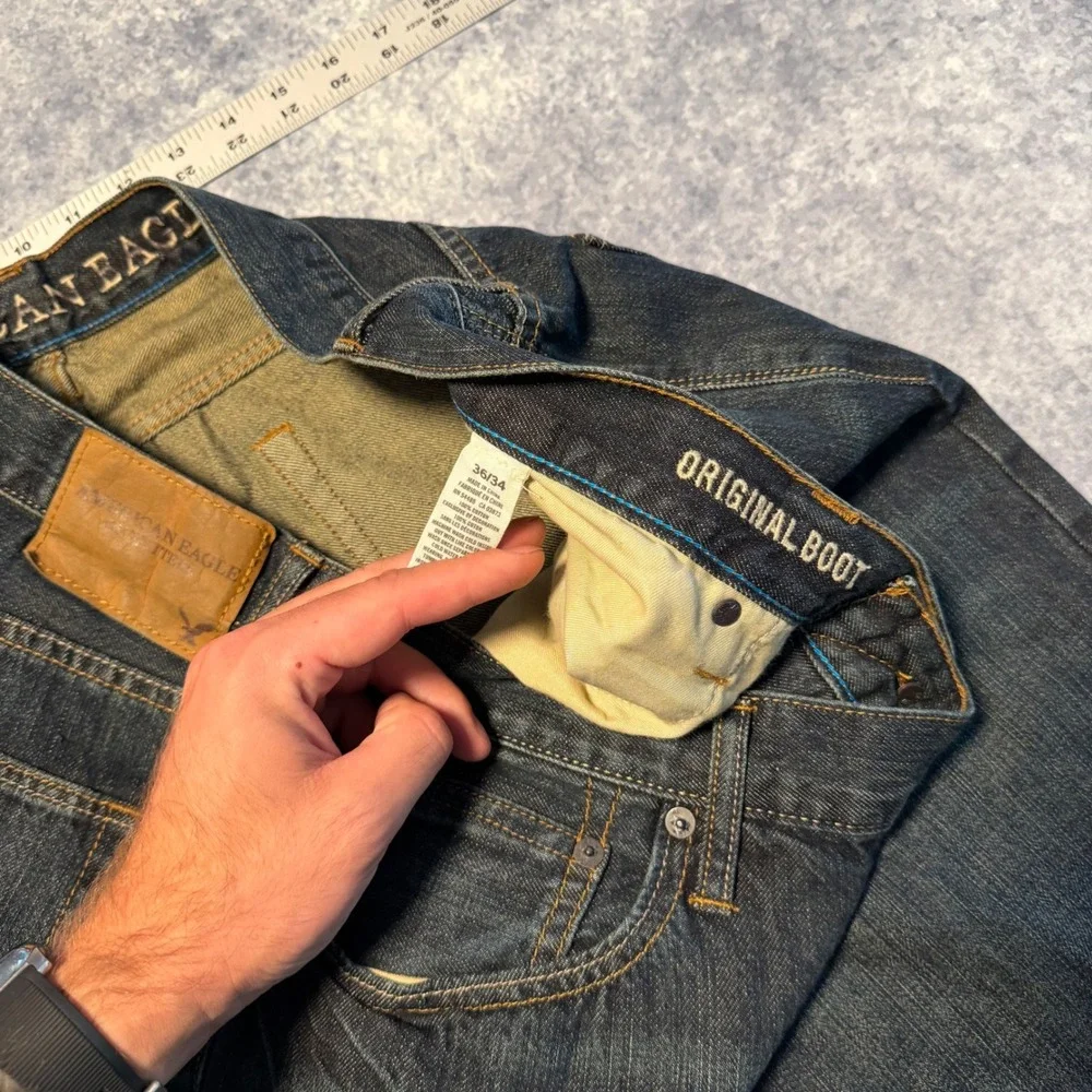 American Eagle Original Boot Jeans Mens 36x34 Dark Wash Blue Bootcut Denim Tall